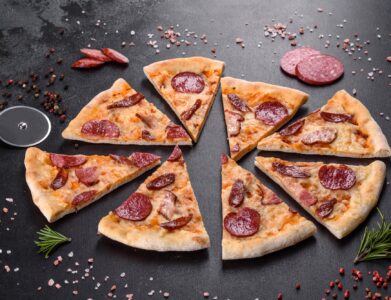 Fresh delicious pizza made in a hearth oven